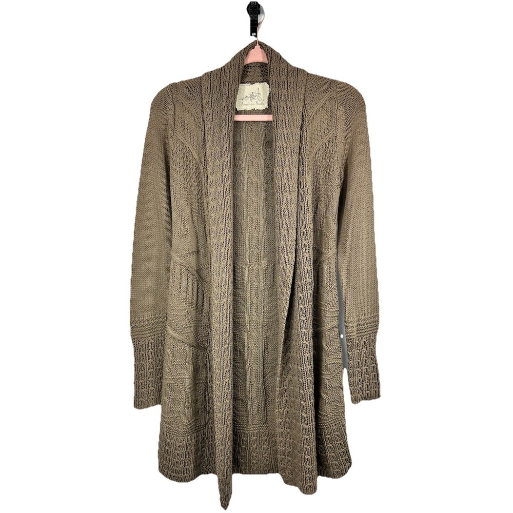 Angel Of The North Mushroom Brown Cable Knit‎ Open Front Duster XS Boho Cottage